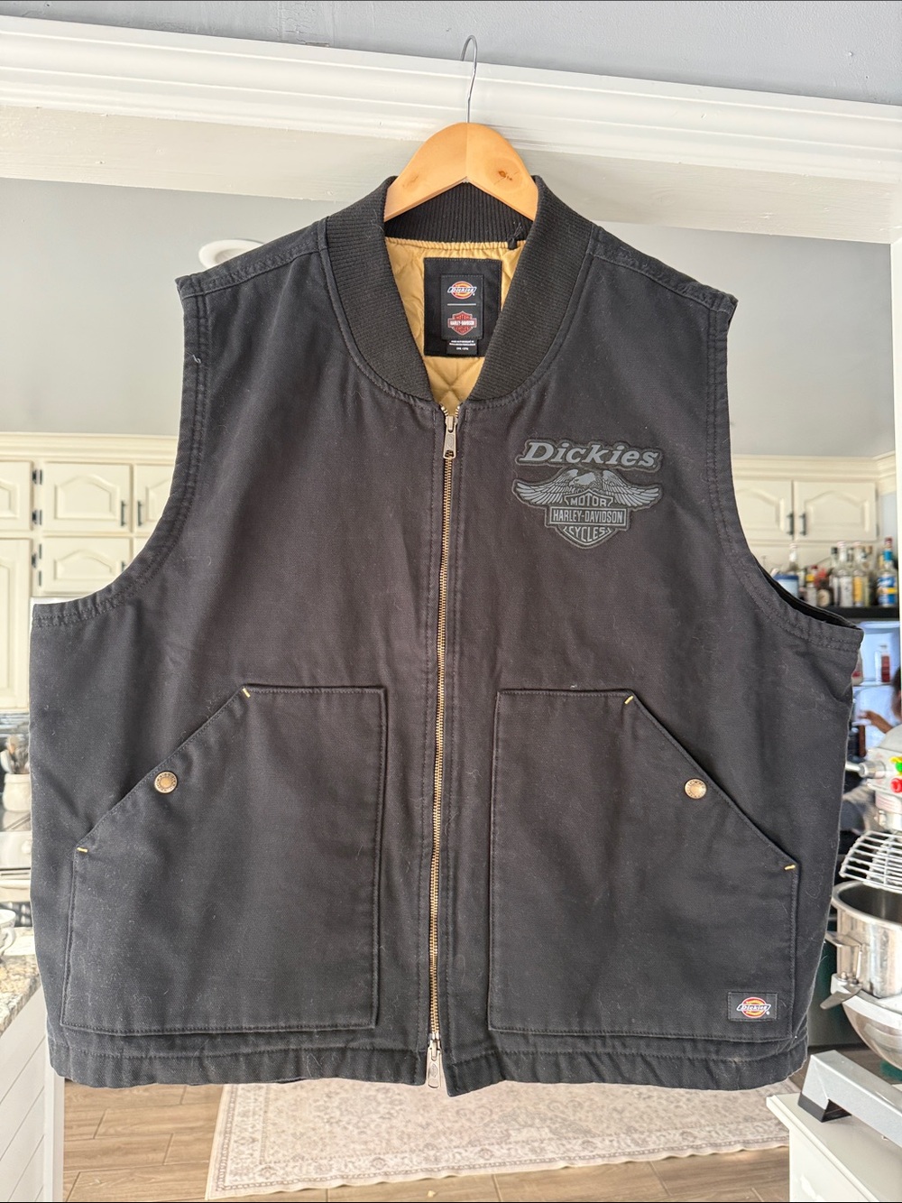 Harley Davidson x Dickies Black Work Vest with Quilted Tan Lining